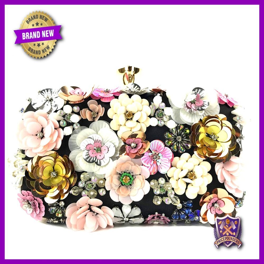 Elegant Evening Clutch with Detachable Chain Strap Sparkling Rhinestone Closure
